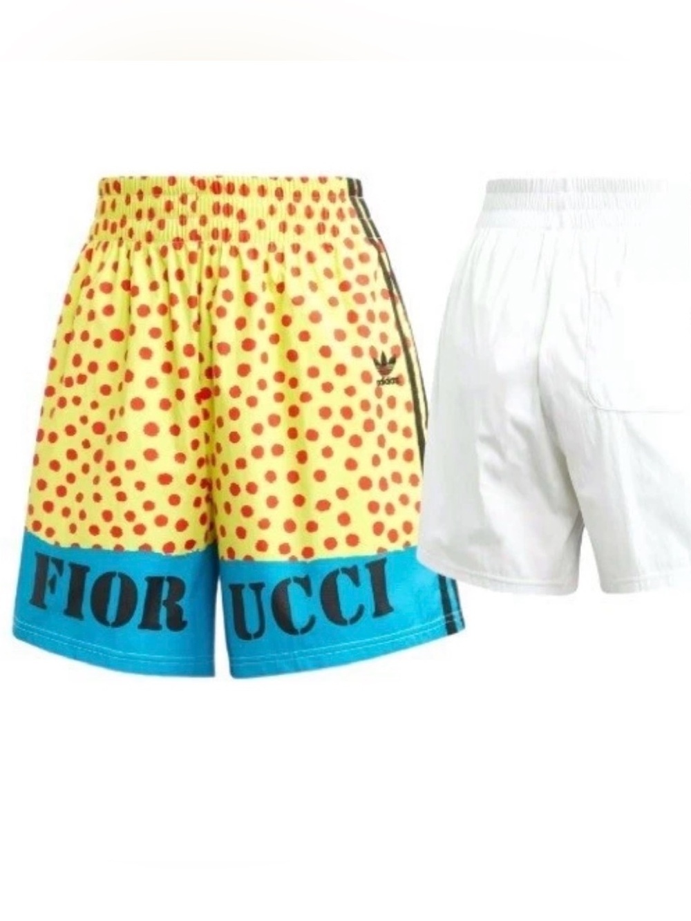 Adidas X Fiorucci Yellow Red Polka Dot Athletic Shorts with Blue Hem